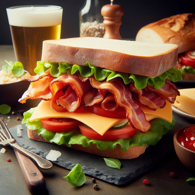 Big BLT bacon sla en tomaten sandwich met kaas op Italiaans brood