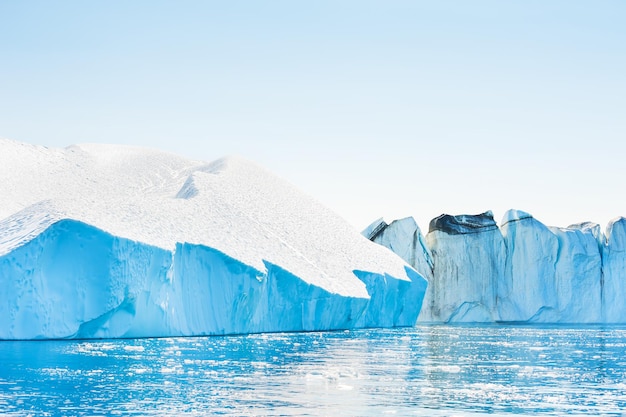 Big blue icebergs in the Ilulissat icefjord, Greenland