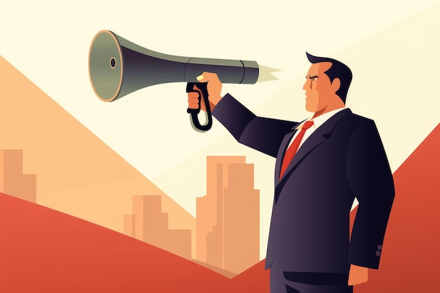 Big boss or company president CEO or chief executive shouting on megaphone generated by AI