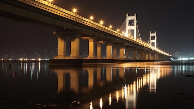 Foto grande ponte con veduta panoramica di notte