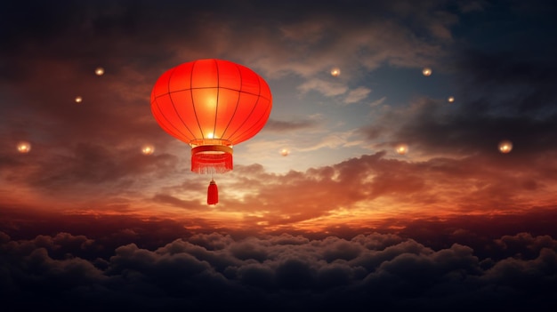 A big bright Chinese lantern in the sky generative AI