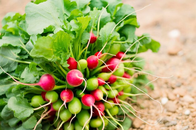 Big bunch of radishes sprouts fresh and green