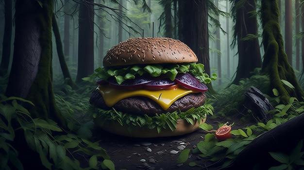 A Big Burger in a Forest