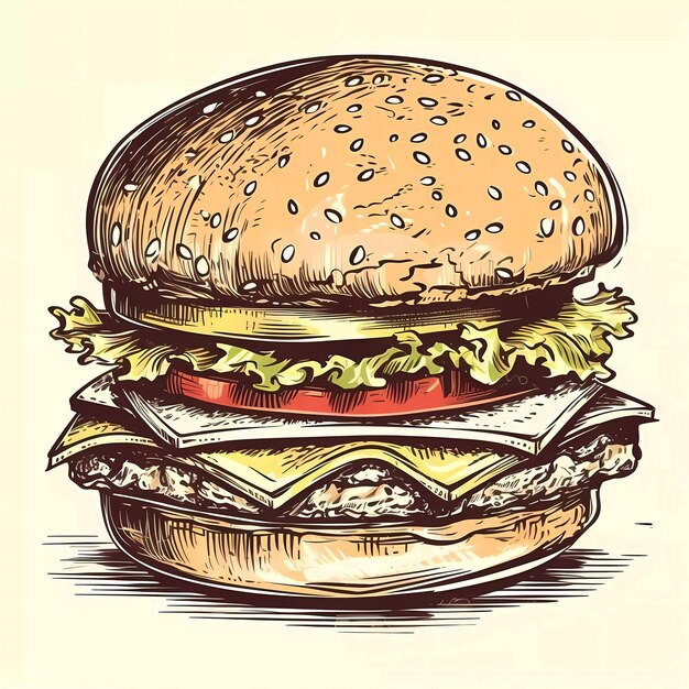 Photo big burger hand drawn logo design generative ai