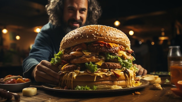 写真 チーズ付きのビッグハンバーガー