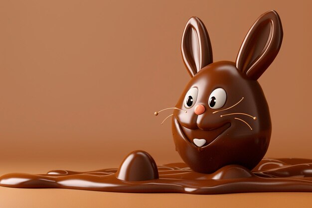 A big cartoon chocolate egg with cute bunny ears