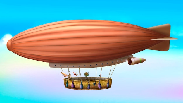 big cartoon flying red airship
