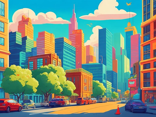 Photo big city cartoon illustration background