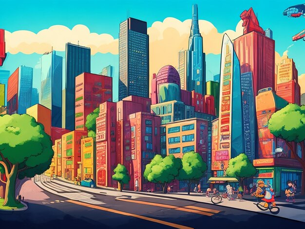 Big city cartoon illustration background