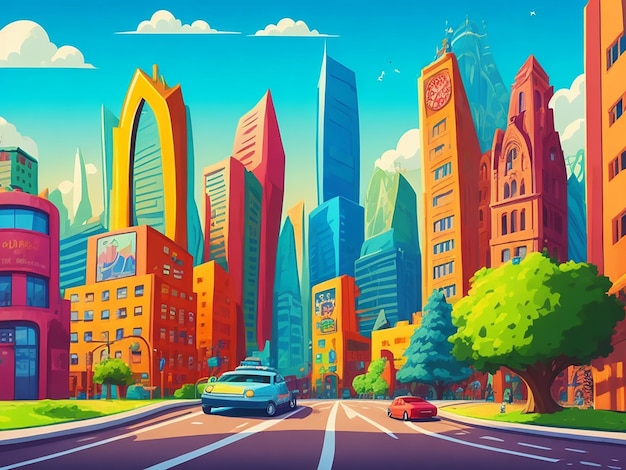 Фото Фон иллюстрации мультфильма большой город