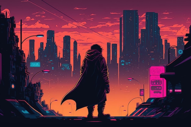 Big city cyberpunk illustration