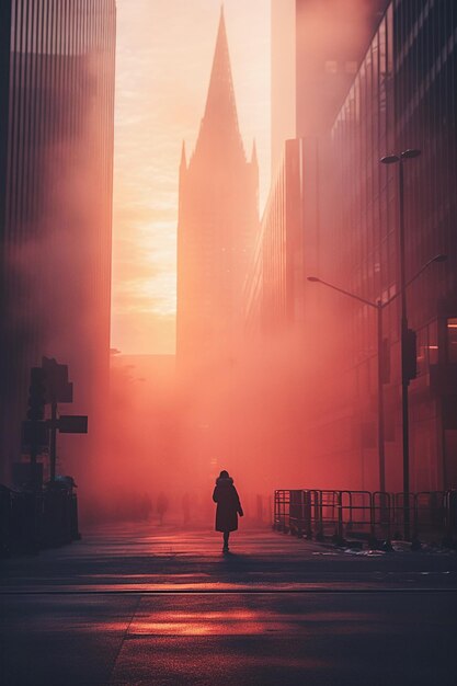 Photo big city in dawn dusk ai generative