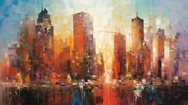 Big city impressionist painting Illustration AI GenerativexA