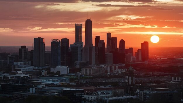 Big city at sunset