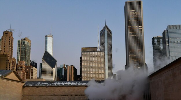 Big city winter skyline at dawn