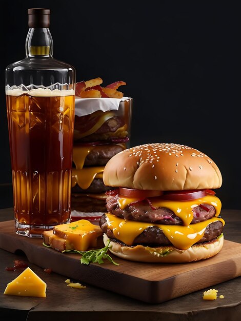 big classic beef burger with drink