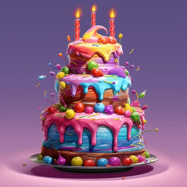 大きなカラフルな美しい誕生日ケーキ