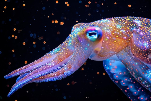 Photo big and colorful squid with a black background
