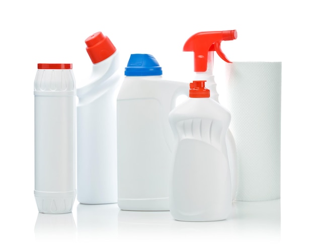 Big composition of cleaning bottles