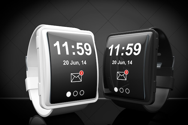 Big conceptual smart watches on a black background