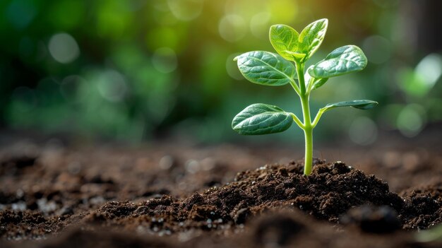 A big copy space with a healthy young seedling thriving in a nutrient rich soil