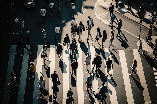 大都会の通りを歩く大勢の人 イラスト AI ジェネレーティブ