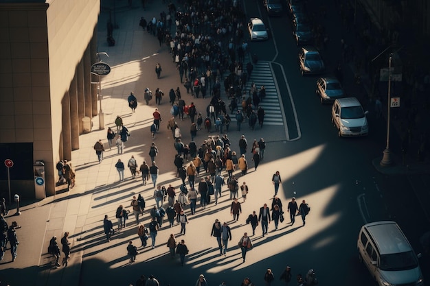 Big crowd of people walking on big city street Illustration AI Generative