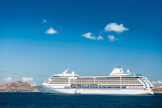 Big cruise liners near the Greek Islands. Santorini island, Greece