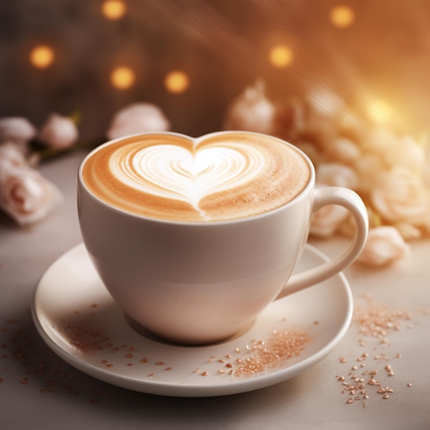 Tazza grande di latte disegna il cuore con il latte