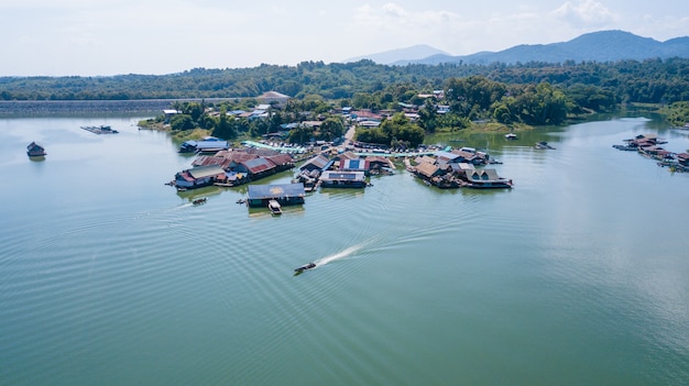 Big dam with boats