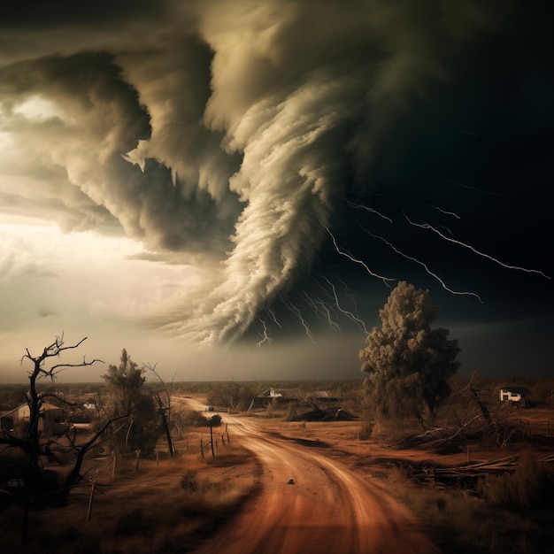 Big dangerous tornadoes and hurricanes in nature generative ai