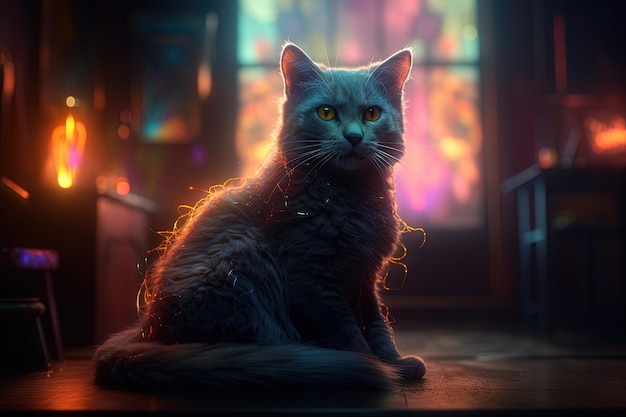 Big dark academia gen Cat character illustration generative ai