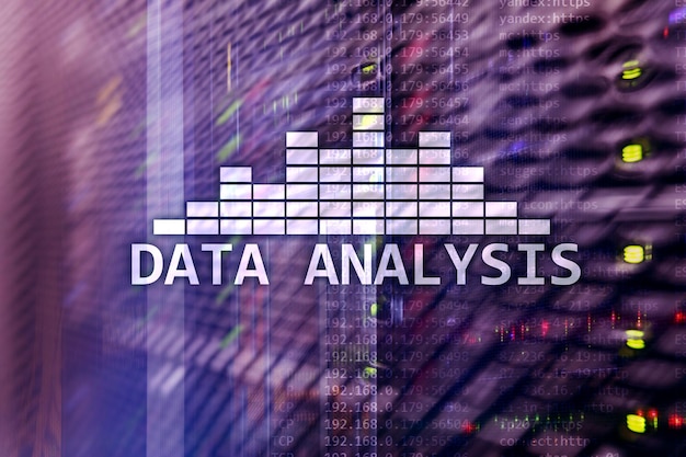 Foto big data-analysetekst op serverruimteachtergrond internet en modern technologieconcept