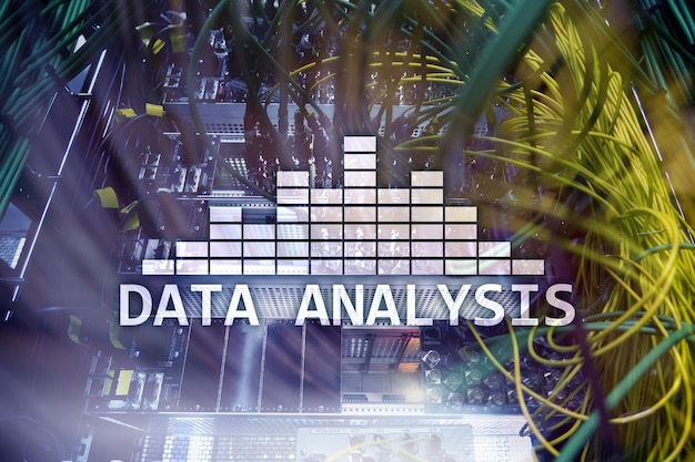 사진 서버 룸 배경 인터넷 및 현대 기술 개념에 대한 빅 데이터 분석 텍스트