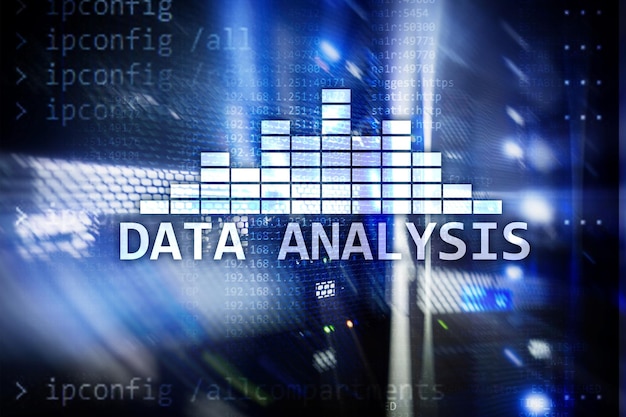 Photo big data analysis text on server room background internet and modern technology concept