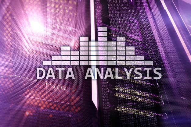 서버 룸 배경 인터넷 및 현대 기술 개념에 대한 빅 데이터 분석 텍스트