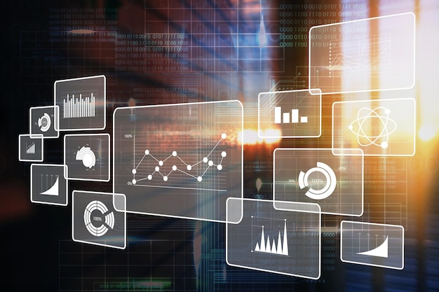 Foto illustrazione di analisi dei big data su sfondo industriale