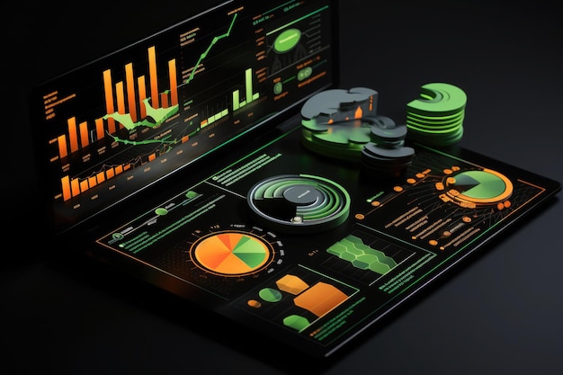 big data analytics report infographic with graph and diagrams on abstract background distribution of data by business categories created with generative ai