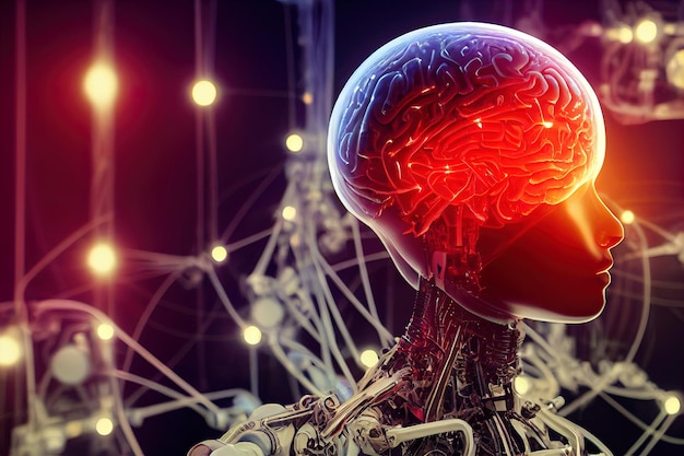 big data and artificial intelligence concept machine learning and cyber mind domination concept robot cyborg 3d illustration