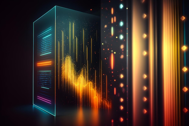 Big data concept with neon server with bright neon elements