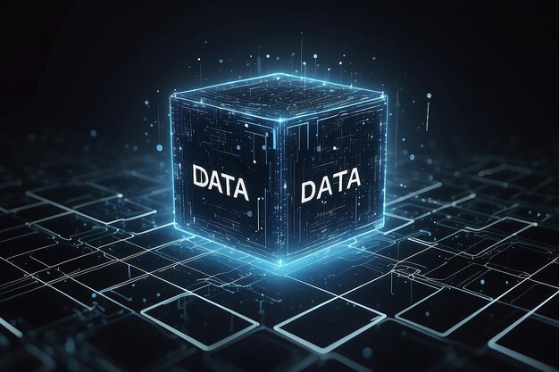 Photo big data cube quantum computer server concept background light dots with depth of field effect