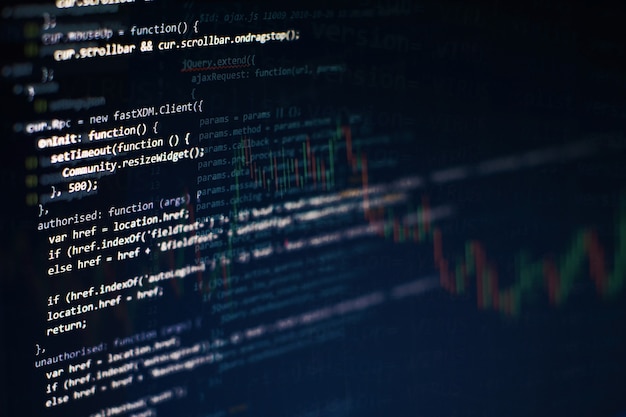 Big data opslag en cloud computing vertegenwoordiging. Programmeercode.