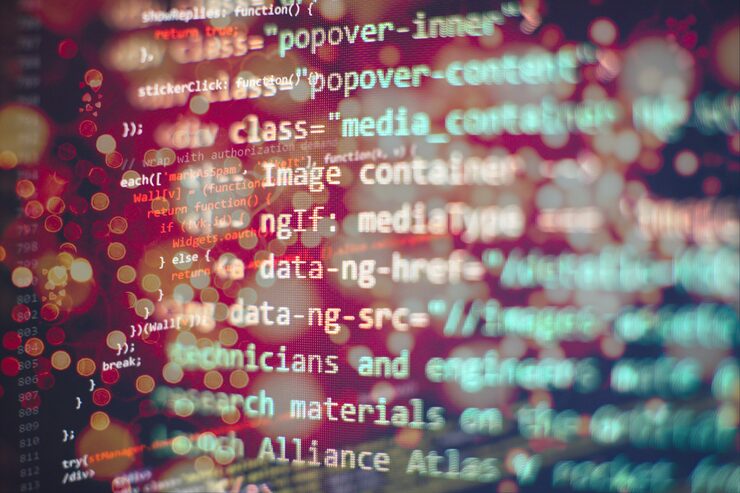 Photo big data storage and cloud computing representation. template of website, selective focus. data processing center. data optimization. computer interface.