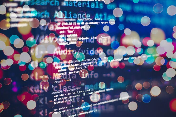 Photo big data storage and cloud computing representation. template of website, selective focus. data processing center. data optimization. computer interface.