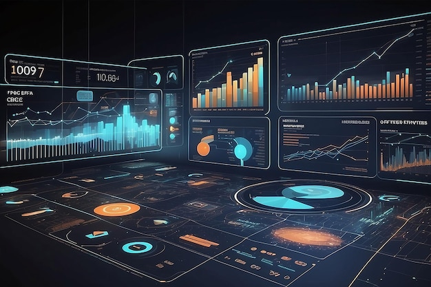 Технология больших данных для бизнеса Финансовая аналитическая концепция Современный графический интерфейс показывает огромную информацию
