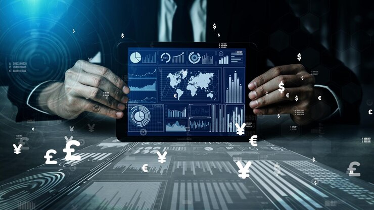 Photo big data technology for business finance conceptual