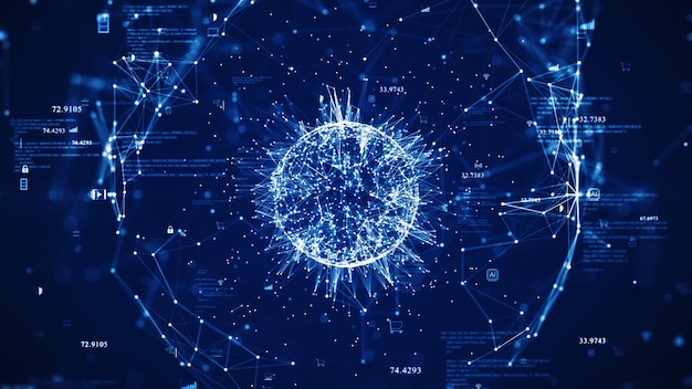 Concetto di tecnologia big data i poligoni interconnessi formano una sfera prominente