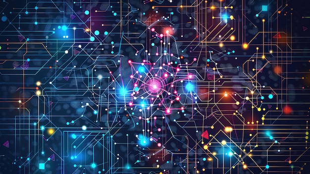 big data technology and data science illustration data flow concept querying analysing visualizing complex information neural network for artificial intelligence data mining business analytics