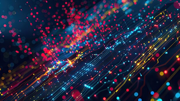 big data technology and data science illustration data flow concept querying analysing visualizing complex information neural network for artificial intelligence data mining business analytics