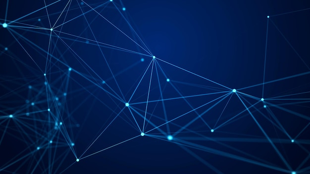 Big data-visualisatie Netwerkverbindingsstructuur met chaotische verdeling van punten en lijnen 3D-rendering